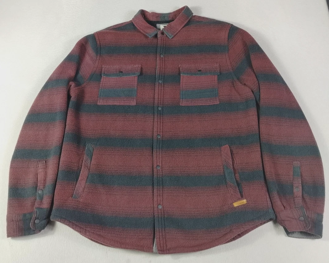 Voyager Shirt Jacket Mens Large Red Striped Polar Fleece Sherpa Lined Shacket
