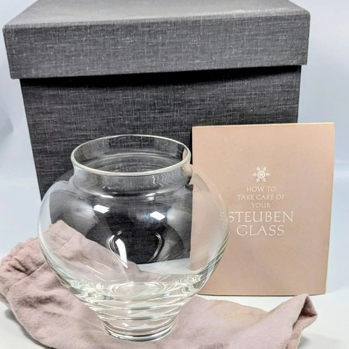 Steuben Glass Crystal Temple Donald Pollard Jar Vase Vintage USA 6.5"