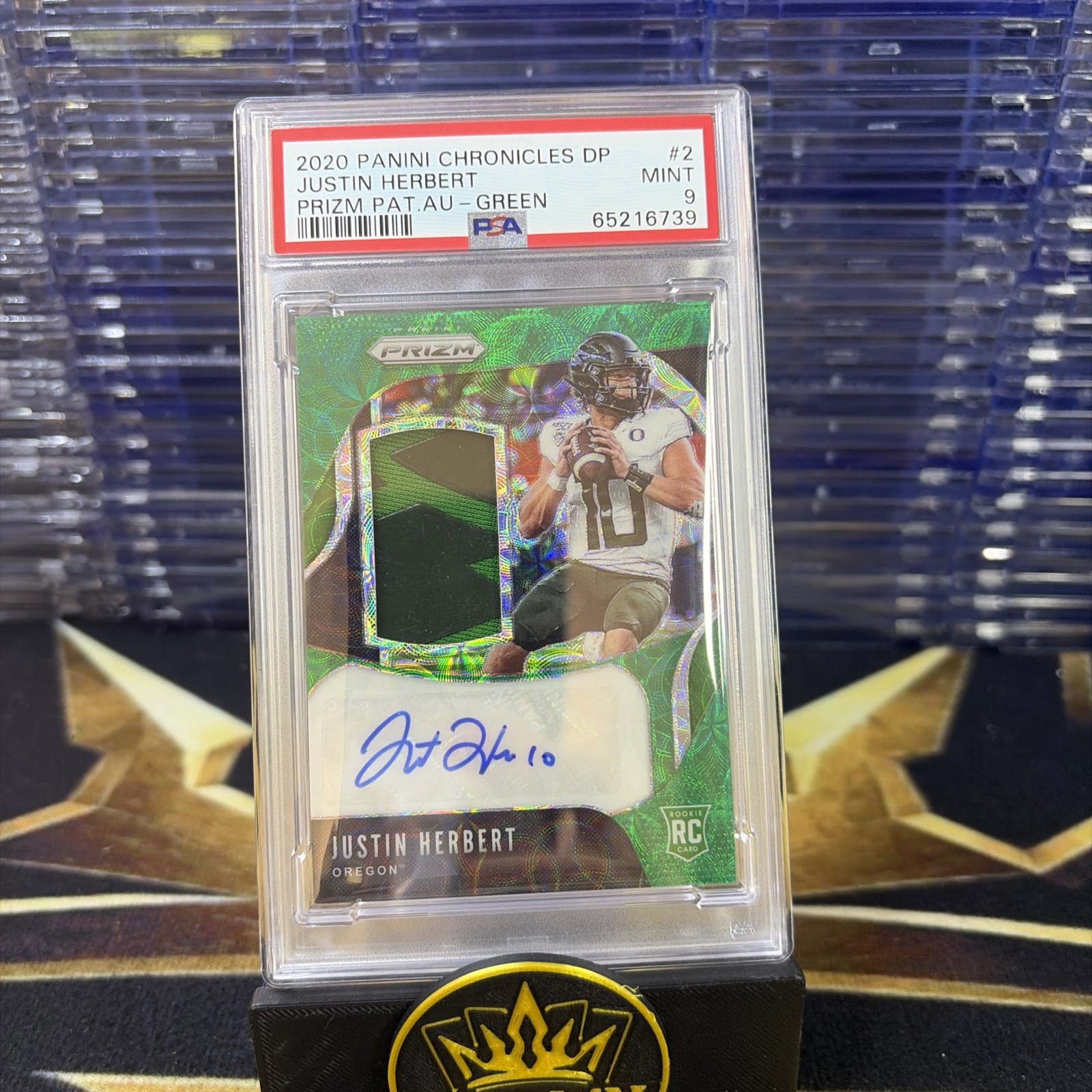 2020 Panini Chronicles DP Justin Herbert RPA Patch Auto Green Scope /25 PSA 9