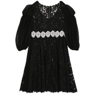 Dolce & Gabbana Lace Knee Lenght Dress Womens 14 Black Cotton
