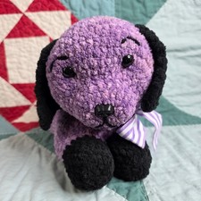 Handmade Purple Black Crochet Puppy Dog Plush Stuffed Animal Made by Annette