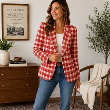 Vintage Pendleton Women  s Virgin Wool Blazer Jacket Red Plaid USA Size 12