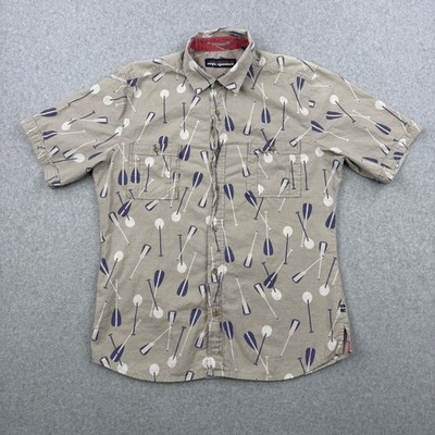 Reyn Spooner Shirt Mens Medium Tan Paddle All Over Print Hawaiian Short Sleeve