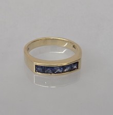 Beautiful Solid 14k Yellow Gold Channel Set Square Cut Blue Sapphire Ring