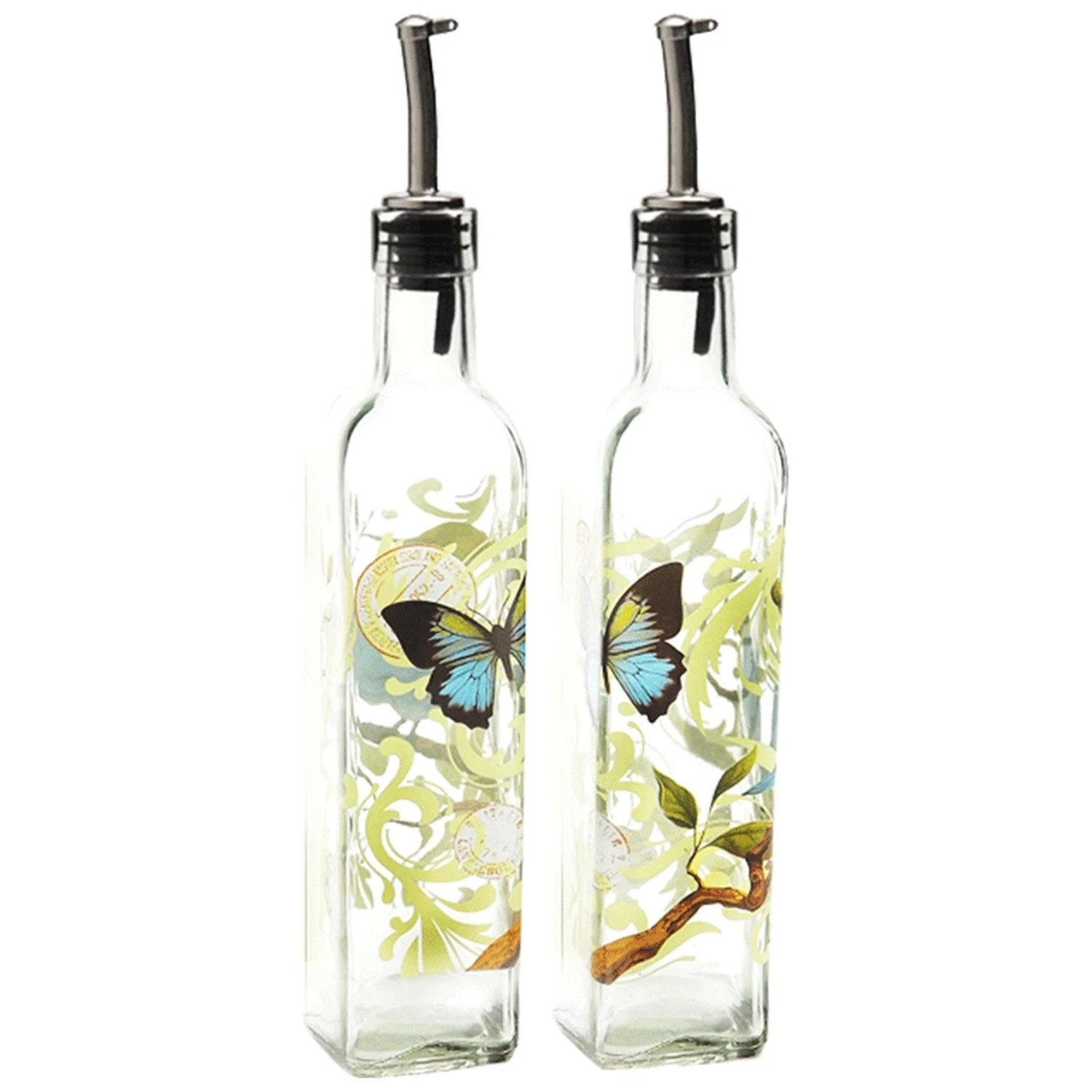 Olive Oil Bottle Set Glass Dispenser Vinegar Cruet 17oz. with Stainless Steel...