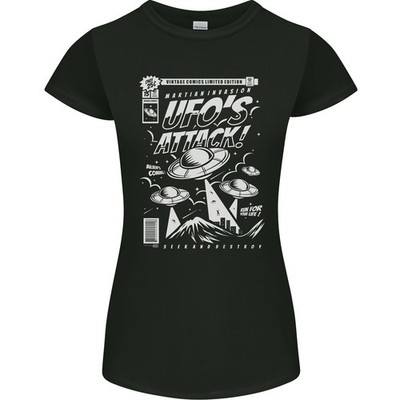 Gildan UFOs Attack! Alien T-Shirt Damen Petite Kurzarm Rundhals Slim Fit