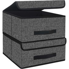 Foldable Storage Cube Bins with Lids Set of 2 Black Fabric Cubby Organizer Box