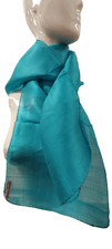 1970s Pure 100 Silk Long Scarf MADE INDIA Turquoise Rich Long Scarf Handmade