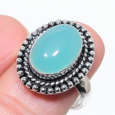 Aqua Chalcedony Gemstone Handmade 925 Sterling Silver All Size Ring For Gift