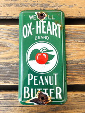 VINTAGE OX-HEART BRAND PEANUT BUTTER GAS PUMP STATION PORCELAIN MOTOR OIL SIGN