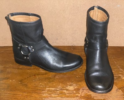 Frye Phillip Harness Size 8B Black Leather Short Biker Ankle Women's Boots