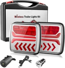 2× 7Pin Wireless Magnetic Trailer Tail Light Kit, Rechargeable Towing Light Kit