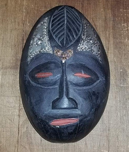 Hand Carved Wooden Mask Handcrafted in Ghana Folklore Ritual Folk Art Vintage