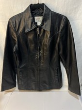 100 Genuine Leather Jacket Black Coat Women  s Small Black Biker Y2K vintage EUC