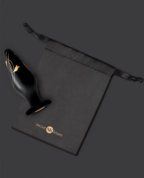 Enchufe de vidrio ancho soplado a mano Secret Kisses 4,5" - negro/dorado Foto 3 de 3