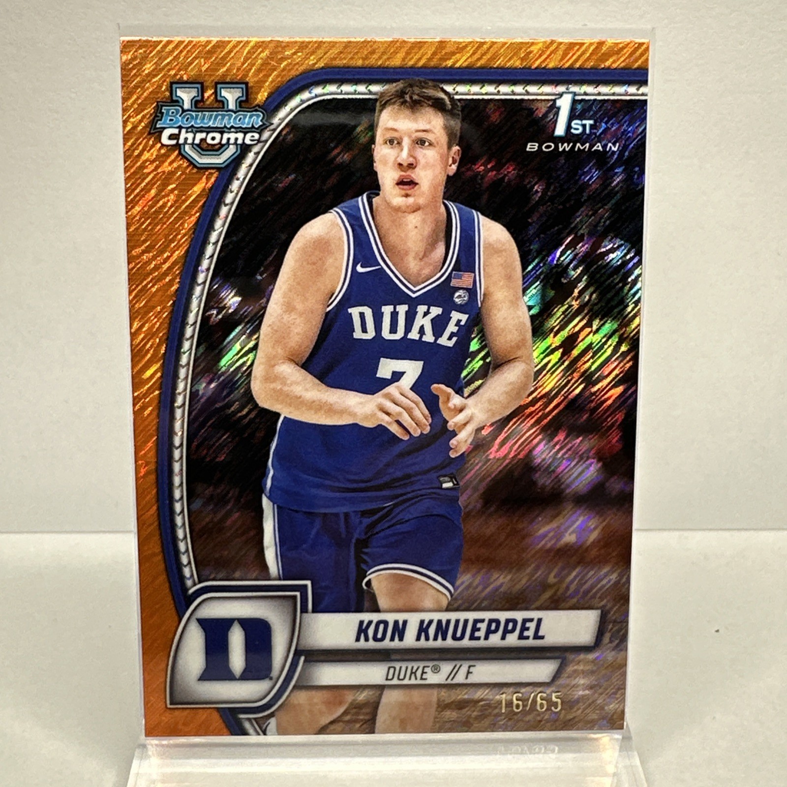 2024-25 Bowman Chrome U Kon Knueppel /65 Orange Shimmer Refractor #48