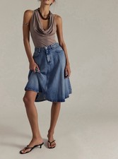NWT FREE PEOPLE We The Free Eclipse Denim Midi Skirt 27/4 LIMELIGHT MEDIUM WASH