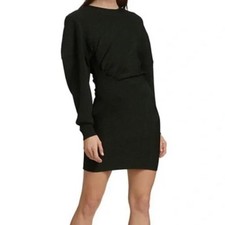 GANNI Melange Rib Knit Asymmetrical Ruched Mini Dress Womens S Green