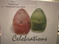 Zestaw 2 szt. Wypełnione świecami ręcznie malowane wotywy jajowe