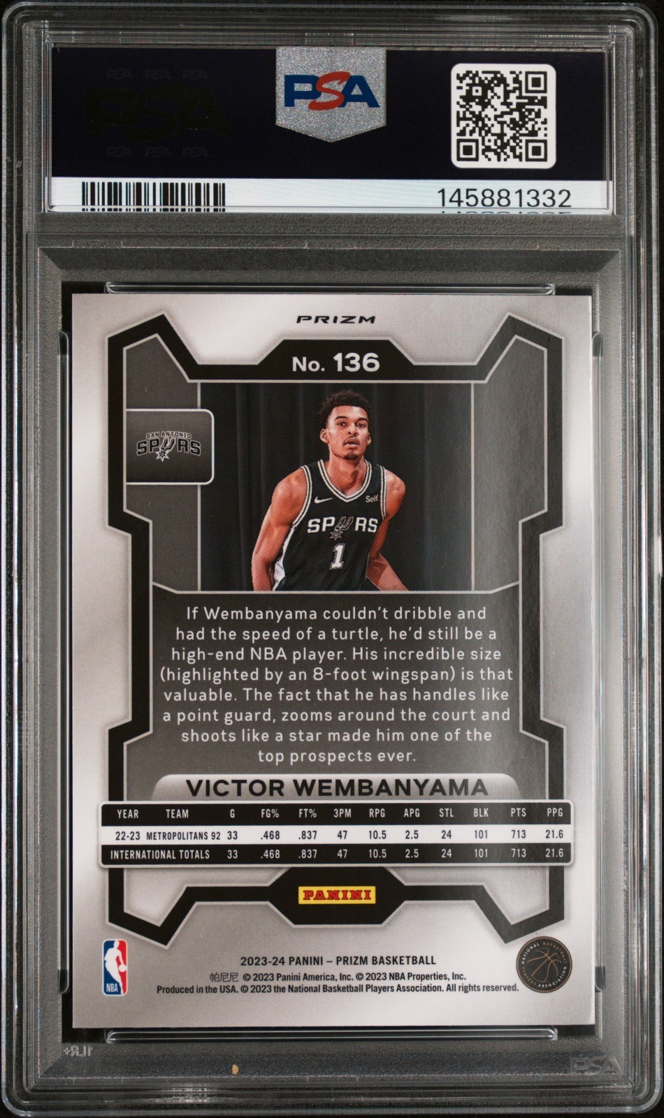 VICTOR WEMBANYAMA 2023 PRIZM RWB RC #136 PSA 10 GEM MINT! SPURS NBA SN#145881332 view 2