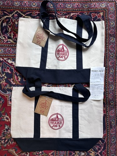 Trader Joe's Cotton Canvas Reusable Tote Bag Navy - US Exclusive Brand New