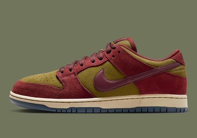 Nike SB Dunk Low Pro Dark Team Red Olive Flak Green Suede Nby HQ1625-600 Men's