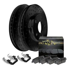 Fits 2004-2005 Mazda 3 Rear Black Drilled Brake Rotors+Ceramic Brake Pads