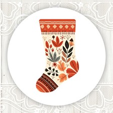 Scandinavian Christmas Stocking Stickers Round Matte Labels Seals