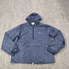 Vintage Izod Lacoste Jacket Mens Large Blue Hooded 1/4 Zip Windbreaker Pullover