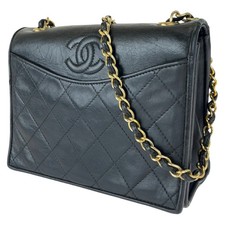 CHANEL vintage Matelasse single flap Coco mark black lambskin chain shoulder bag
