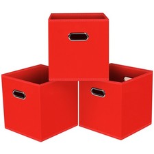 HEAYEEG Black Foldable Storage Cubes Bins Set of 3 Red