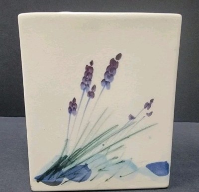 Rectangular Lavender Flower Painted Ceramic Vase Botanical Plant