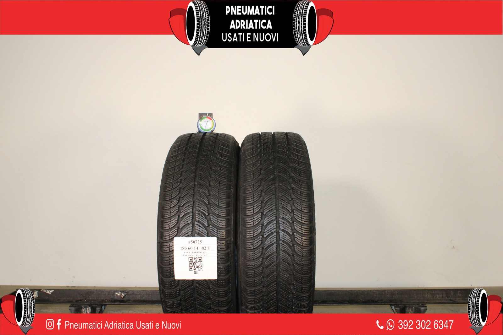 2 PNEUMATICI SAVA 185/60 R14 INVERNALI GOMME USATE 77% - ADRIATICA