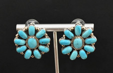New BIG Navajo earrings by D. Benally Blue Turquoise & Sterling 13 grams 1.25"