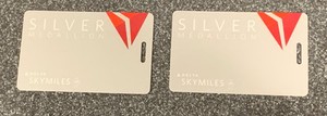 Set of 2 Delta SkyMiles SILVER Medallion Luggage Tags NOS