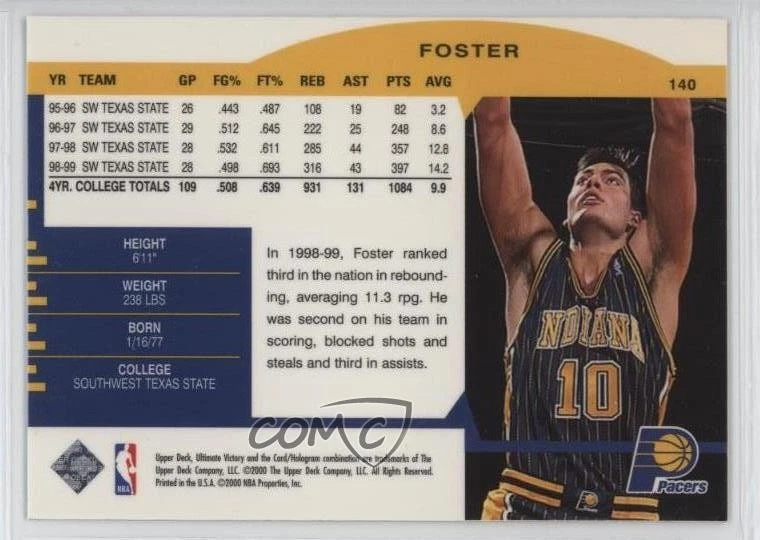 1999-00 Upper Deck Ultimate Victory Ultimate Rookies Jeff Foster #140 Rookie RC - Image 2 of 2