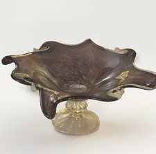 Large Murano Style Hand Blown Glass Pedestal Centerpiece 17” D X 17” W X 8”H