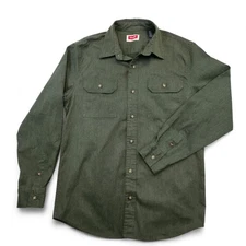 Wrangler Men's Olive Green Long Sleeve Button Up Shirt Western Style Small Retro