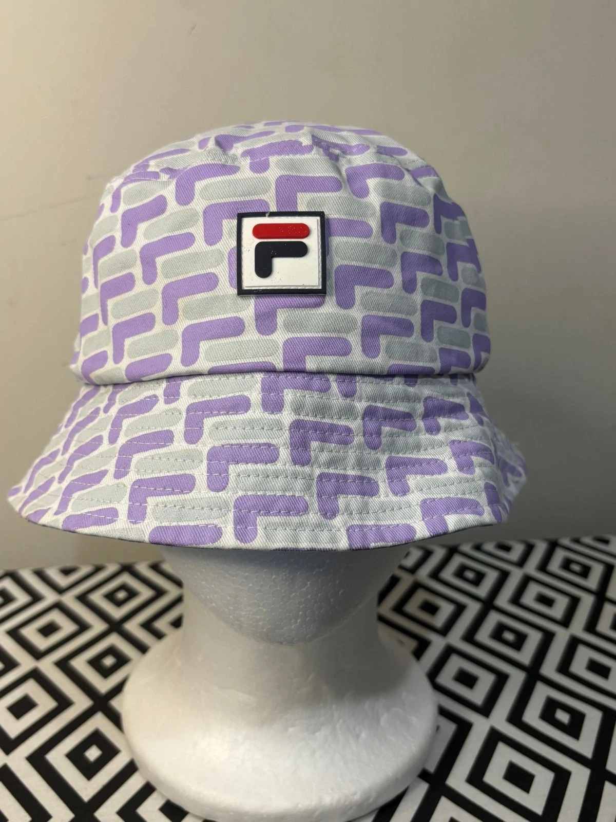 Fila Bucket Hat All Over Print White Purple Festival Streetwear