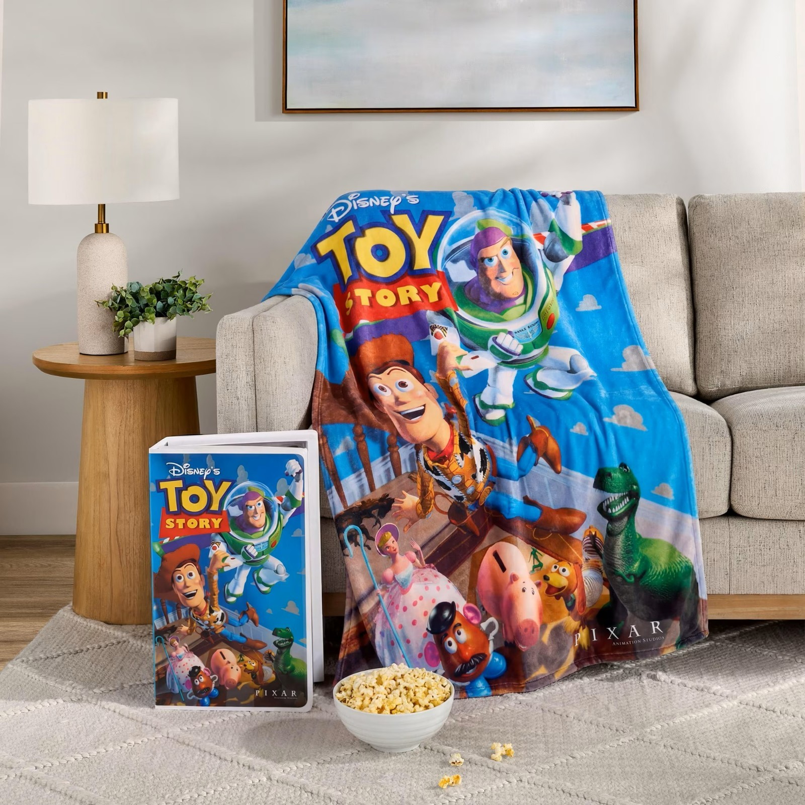 Disney Toy Story Buzz Lightyear Woody VHS Boxed Throw Blanket 50" × 70"