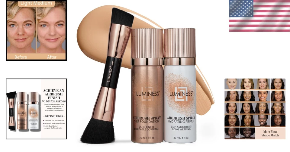 Hydrating Silk Airbrush Foundation with Primer & Brush - Lightweight Coverage - Image 2 of 4