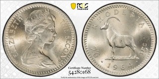 1964 Rhodesia 2 1/2 Shilling Coin PCGS MS64 UDI Series