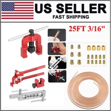 Brake Line Pipe Repair Kit 3/16 25ft Copper Pipe Flaring Tools 20Nuts Fittings
