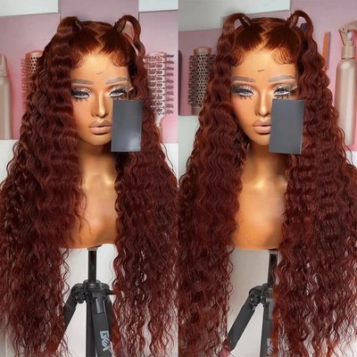Reddish Brown 13x4 Lace Front Human Remy Hair Wig Kinky Curly HD Brazilian Hair