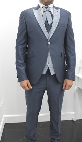 Abito cerimonia uomo completo sposo elegante giacca pantalone vestito slim GREY - Imagen 4 de 7