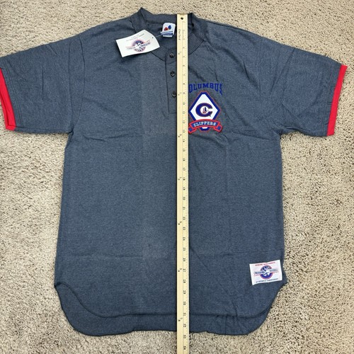 Vtg Columbus Clippers MiLB Jersey Mens L Gray Red Patch Logo Henley T Shirt NOS* - Picture 4 of 14