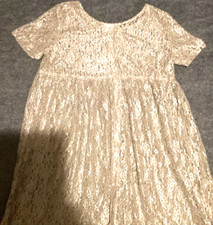 Backdrop Outlet Dress Womens Large Beige Lace Floral Sheer Short Sleeve Lace