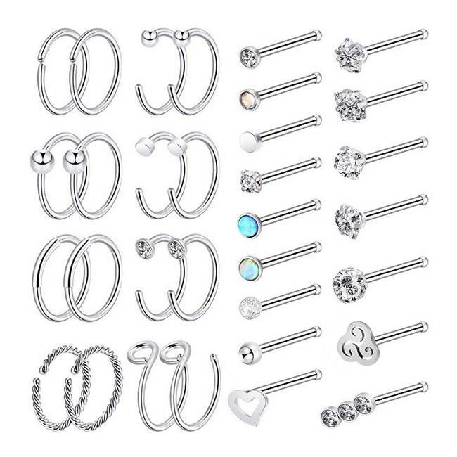 32 PIEZAS Anillos perforadores de labios de oreja de acero inoxidable con aro de nariz en forma de C 20G Foto 3 de 4