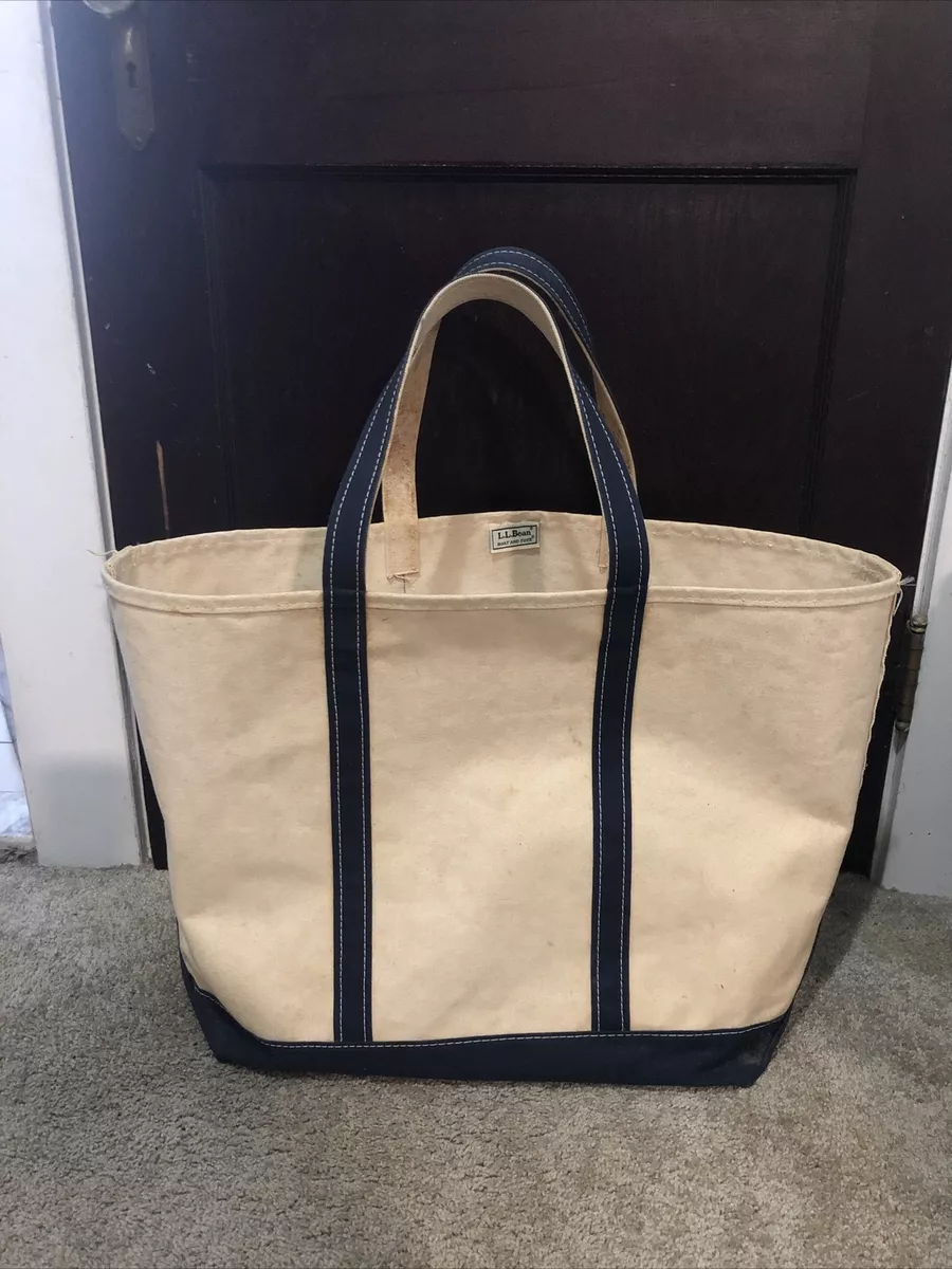RARE Vintage L.L. Bean Boat And Tote Bag Natural and Navy X Large