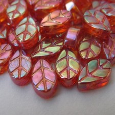 Glass Leaves 11mm Orange Aurora Borealis Leaf Beads G3308 - 20, 50 Or 100PCs
